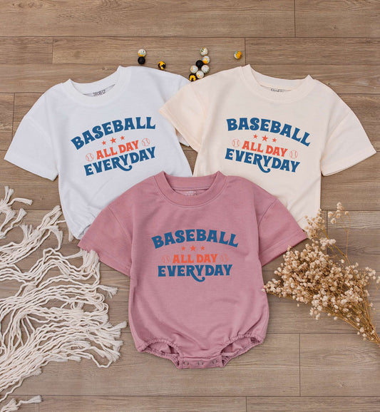 Infant Toddler Boy Baseball All Day Everyday Short-Sleeve Romper Game Day Sports Outfit Playful Summer Apparel Kids Bubble Bodysuit Gift