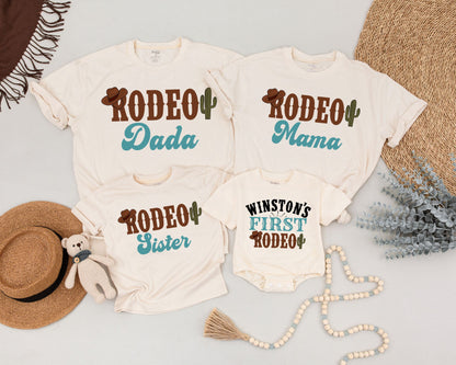 My First Rodeo Family Shirt Western Farm Theme 1st Birthday Party T-shirt Baby Clothes Matching Outfit Cowboy Celebration