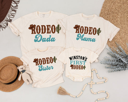 My First Rodeo Family Shirt Western Farm Theme 1st Birthday Party T-shirt Baby Clothes Matching Outfit Cowboy Celebration
