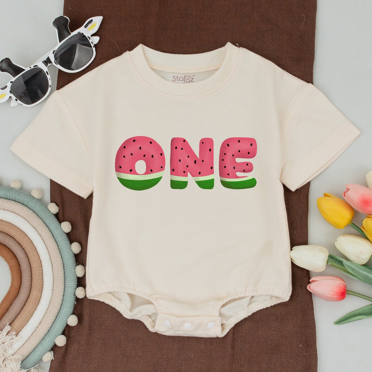 Watermelon One in a Melon Family Matching Shirts First Birthday Bodysuit Mom Dad Baby Kid Outfits with Cheerful Playful Slice Print Design Comfortable Summer Wear