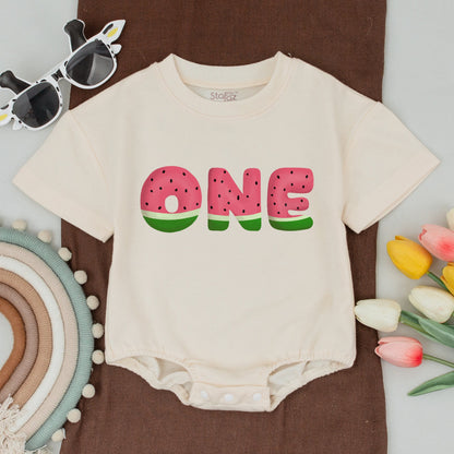 Watermelon One in a Melon Family Matching Shirts First Birthday Bodysuit Mom Dad Baby Kid Outfits with Cheerful Playful Slice Print Design Comfortable Summer Wear