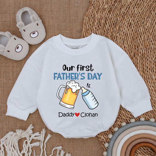 Personalized Funny Our First Father's Day Baby Boy Romper Dad Son Matching Outfit Newborn Bodysuit Clothes Keepsake New Dad Gift Present
