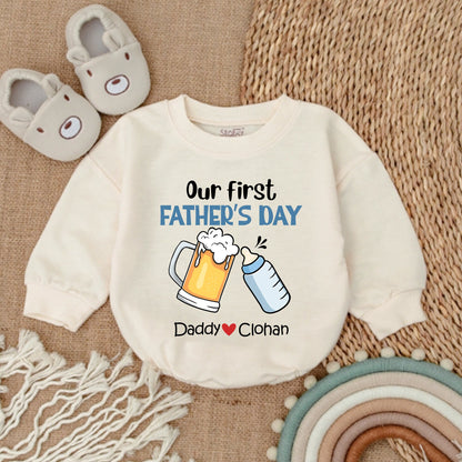 Personalized Funny Our First Father's Day Baby Boy Romper Dad Son Matching Outfit Newborn Bodysuit Clothes Keepsake New Dad Gift Present