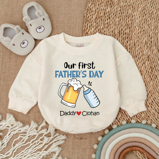 Personalized Funny Our First Father's Day Baby Boy Romper Dad Son Matching Outfit Newborn Bodysuit Clothes Keepsake New Dad Gift Present