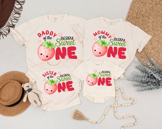 Mommy and Me Berry Sweet One First Birthday Family Shirts Cute Strawberry Celebration Outfits Daddy Sister Brother Matching Tees Soft Cotton