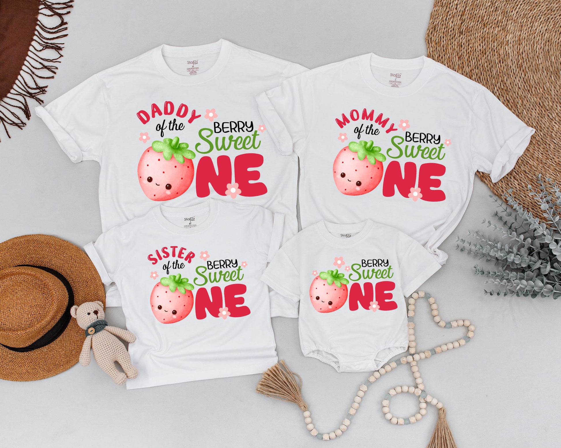 Mommy and Me Berry Sweet One First Birthday Family Shirts Cute Strawberry Celebration Outfits Daddy Sister Brother Matching Tees Soft Cotton