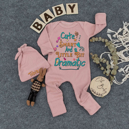 Cute Smart And a Little Bit Dramatic Custom Baby Bodysuit Hat Set Newborn Boy Outfit Colorful Whimsical New Mom Gift