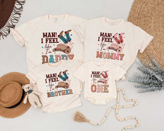 Matching Retro Western Family Birthday Shirts | 1st Birthday Outfit for Baby, Dad & Mom | Cowboy/Cowgirl Party Gifts