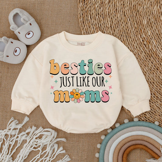 Besties Just Like Our Moms Baby Romper Retro Pastel Flower Face Outfit Infant Clothing