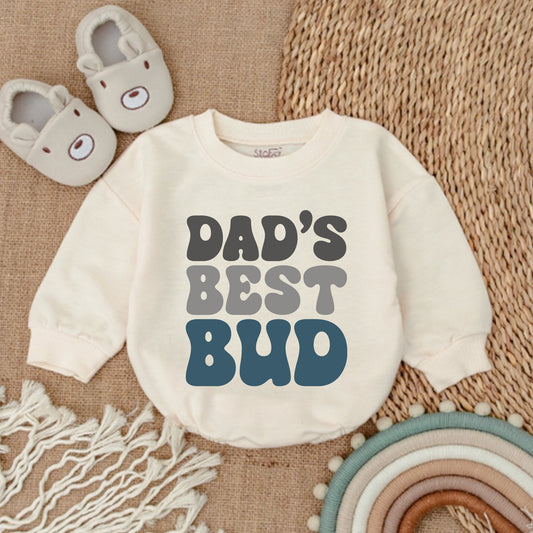 Dad's Best Bud First Father's Day Romper Baby Boy Outfit Soft Comfortable Newborn Infant Dad Son Gift Retro Style Muted Colors Design