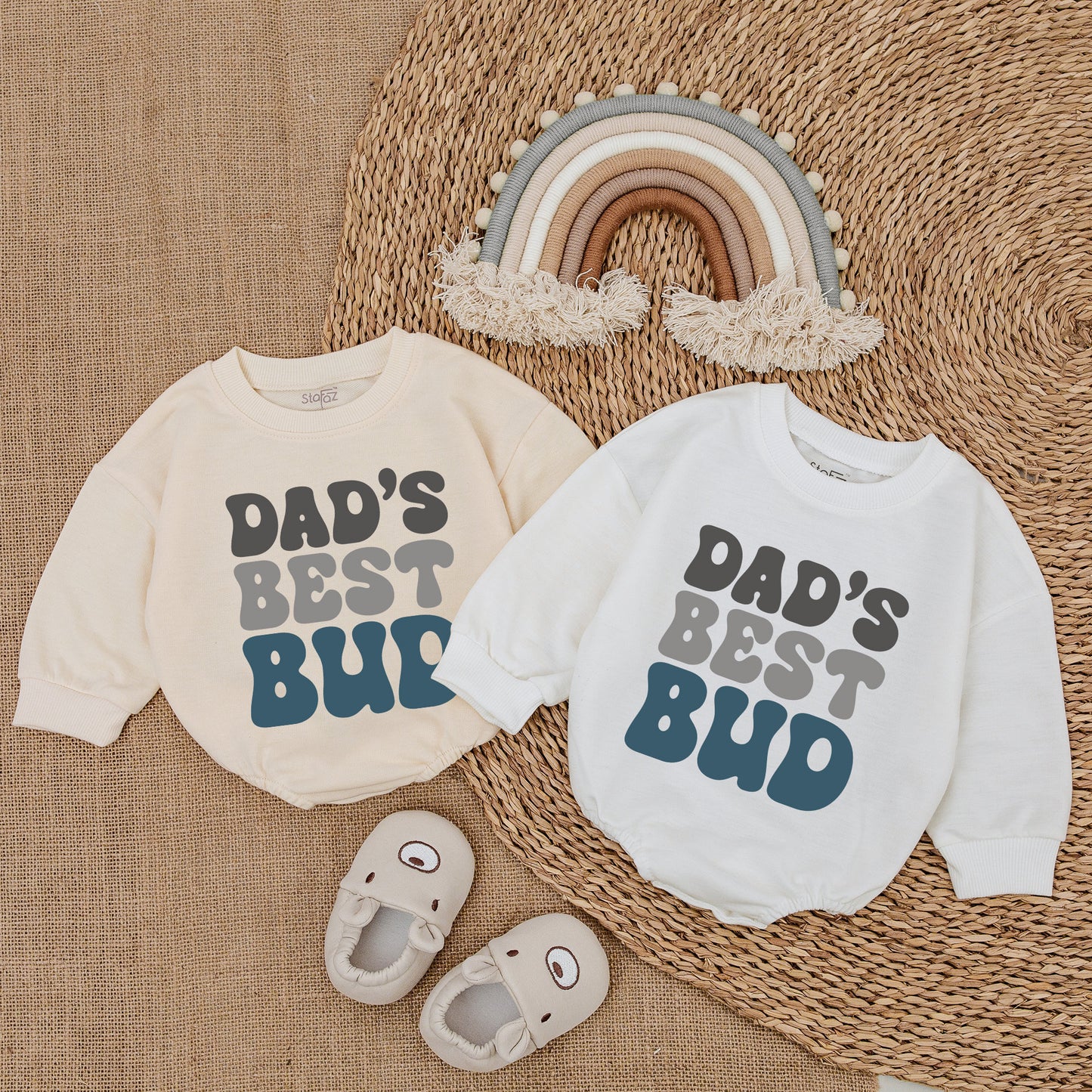 Dad's Best Bud First Father's Day Romper Baby Boy Outfit Soft Comfortable Newborn Infant Dad Son Gift Retro Style Muted Colors Design