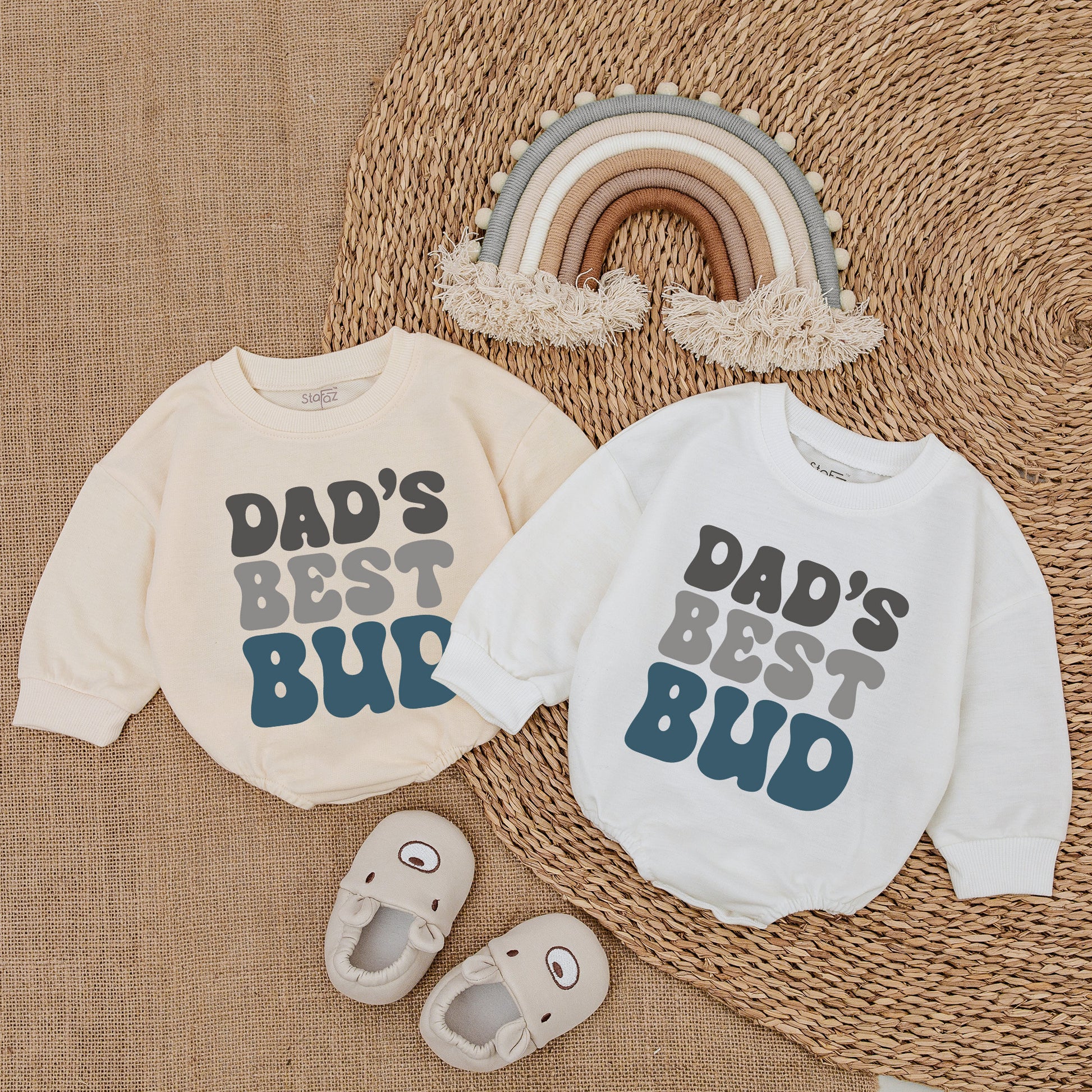 Dad's Best Bud First Father's Day Romper Baby Boy Outfit Soft Comfortable Newborn Infant Dad Son Gift Retro Style Muted Colors Design