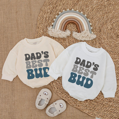 Dad's Best Bud First Father's Day Romper Baby Boy Outfit Soft Comfortable Newborn Infant Dad Son Gift Retro Style Muted Colors Design