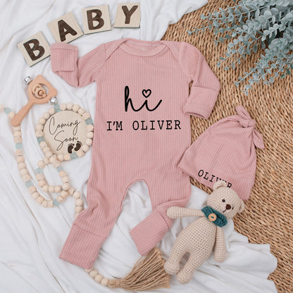 Baby Girl Coming Home Outfit Vintage Hello World Bodysuit and Hat Set Soft Newborn Personalized Baby Shower Gift