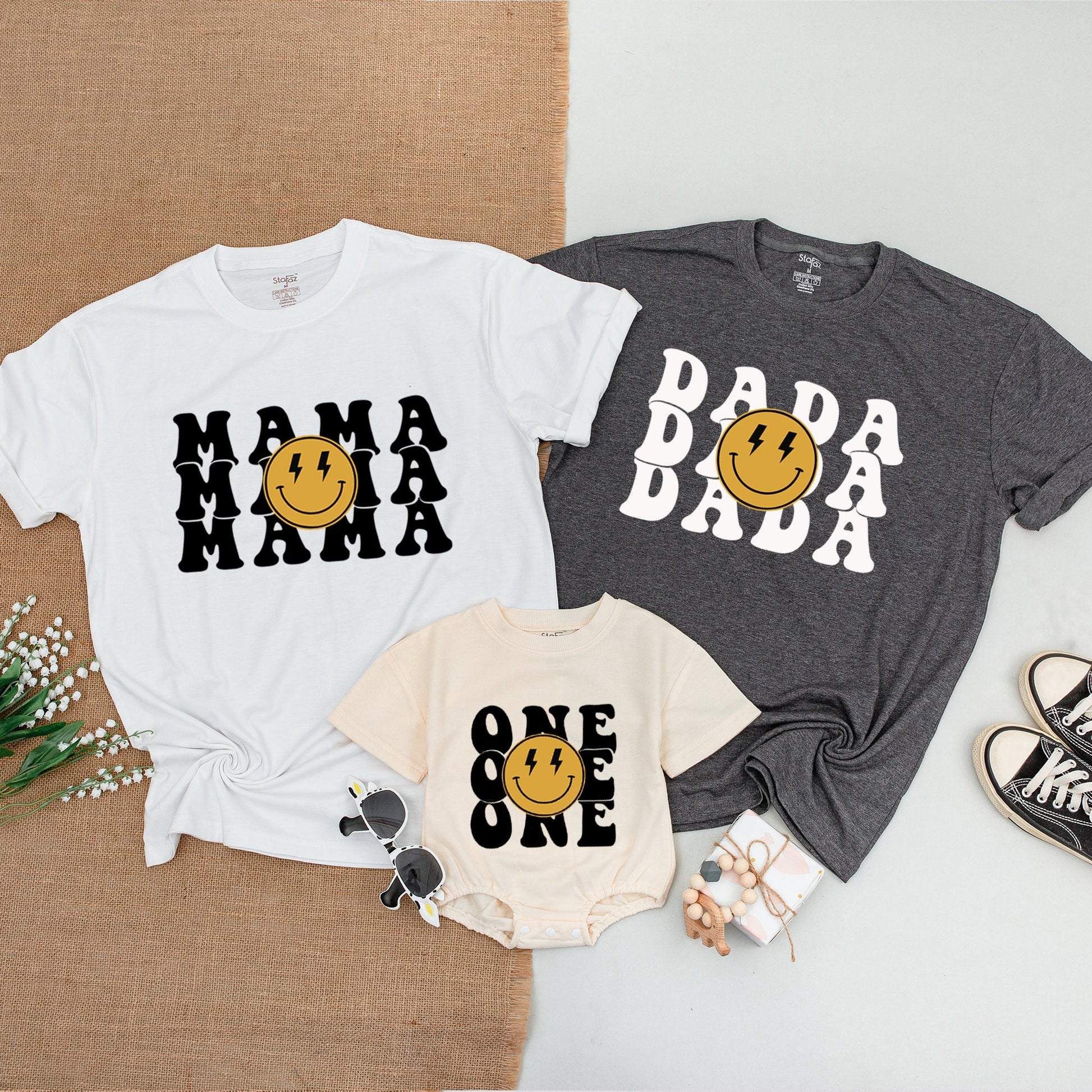 One Happy Dude 1st Birthday Boy Shirt Matching Family Smiley Face Outfit Baby Bodysuit Soft Cotton Comfortable Celebration Clothing
