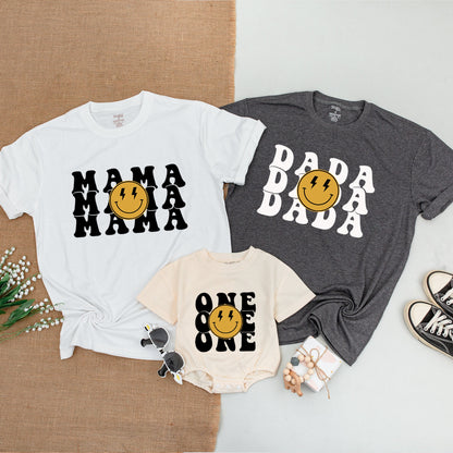 One Happy Dude 1st Birthday Boy Shirt Matching Family Smiley Face Outfit Baby Bodysuit Soft Cotton Comfortable Celebration Clothing