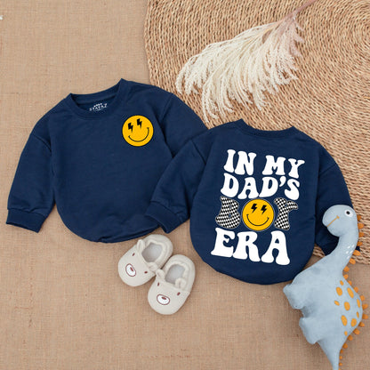 Playful Retro 'In My Dad's Era' Baby Boy Romper with Lightning Bolt Smiley Face Checkered Design Comfortable Cotton Bubble Suit Father's Day Gift