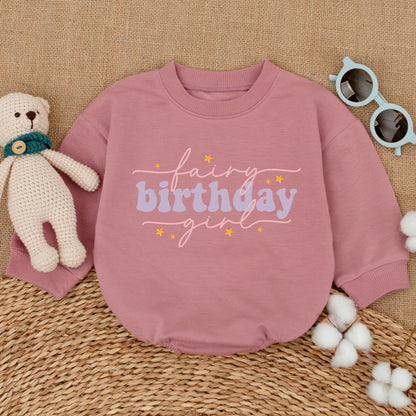 Fairy Birthday Girl Romper Fairytale Princess Baby Bodysuit Pink Purple Yellow Star Design Soft Cotton Comfortable Outfit Gift