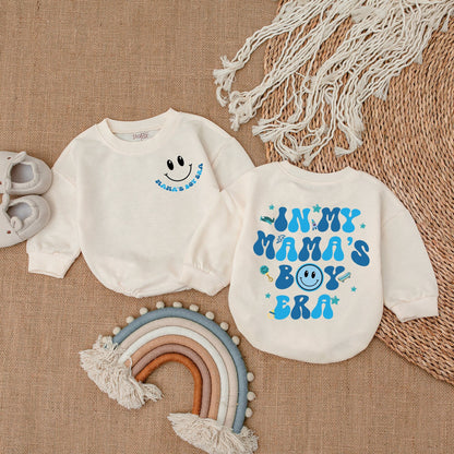 Mama's Boy Era Baby Outfit Romper Bodysuit Set Retro Blue Smiley Face Star Skateboard Rocket Gift for Boy
