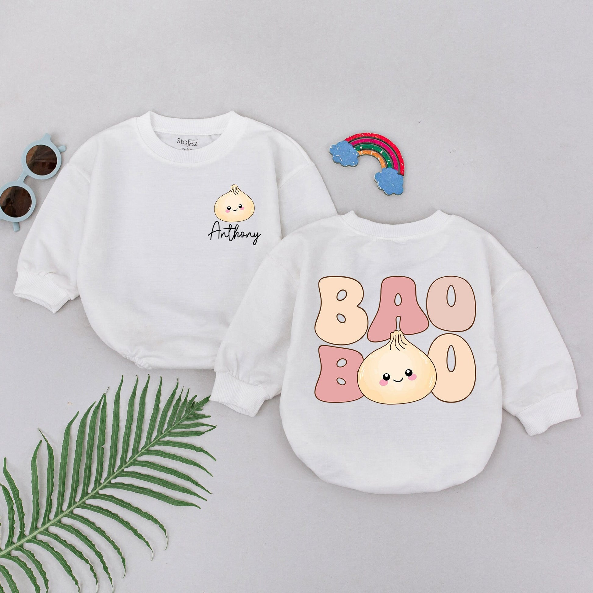 Personalized Family Matching Cute Baby Dumpling Bao Romper Bodysuit smiling face rosy cheeks vegan outfit soft cotton joyful shower gift.