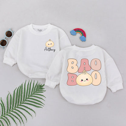 Personalized Family Matching Cute Baby Dumpling Bao Romper Bodysuit smiling face rosy cheeks vegan outfit soft cotton joyful shower gift.