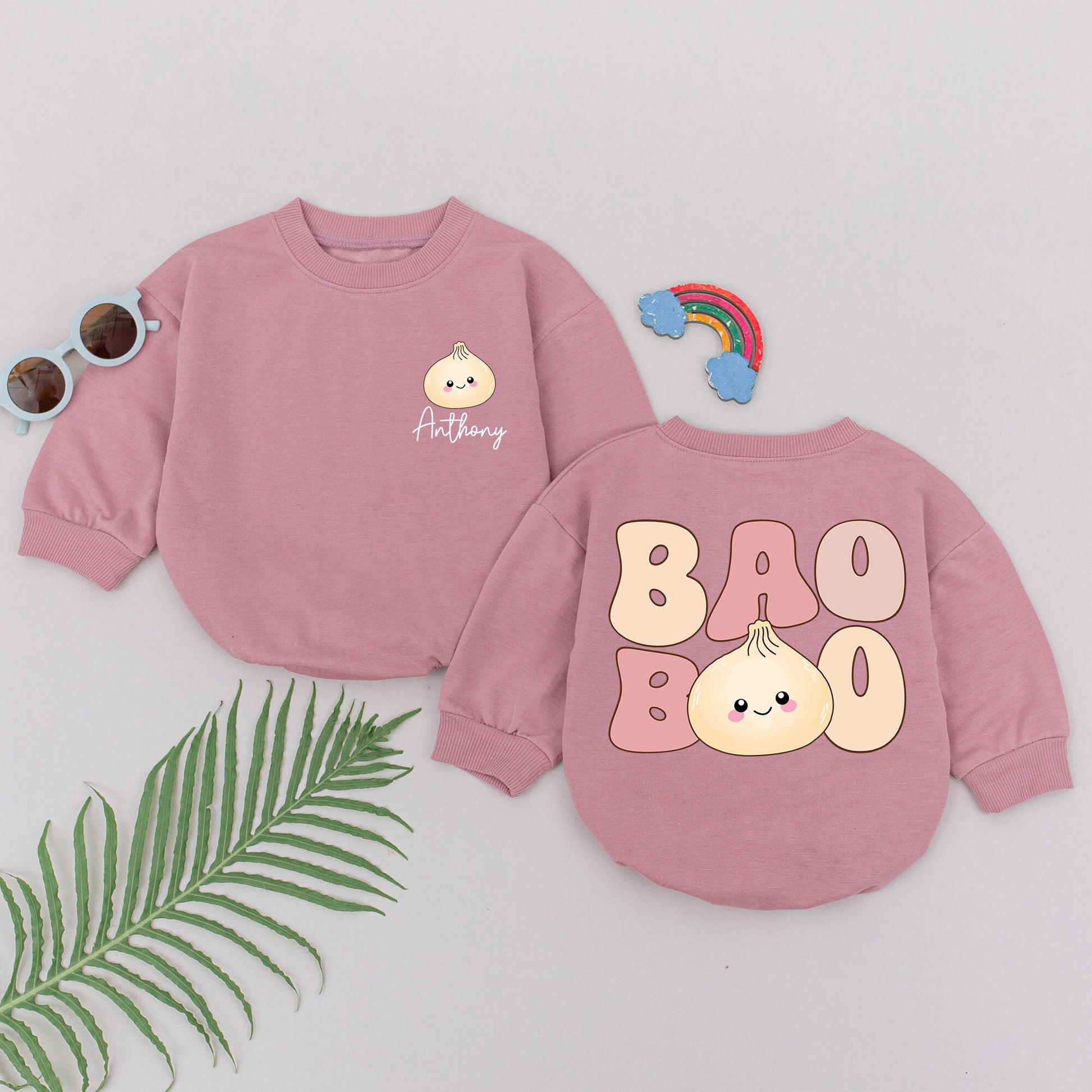 Personalized Family Matching Cute Baby Dumpling Bao Romper Bodysuit smiling face rosy cheeks vegan outfit soft cotton joyful shower gift.