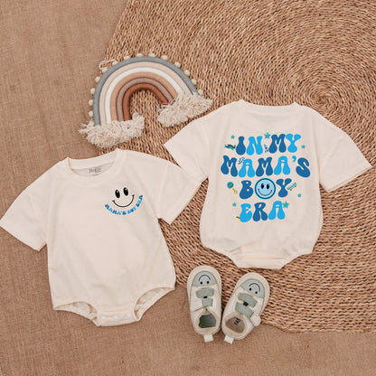 Retro Mama's Boy Era Baby Romper Bodysuit with Smiley Face & Blue Star Skateboard Vintage Infant Outfit Gift