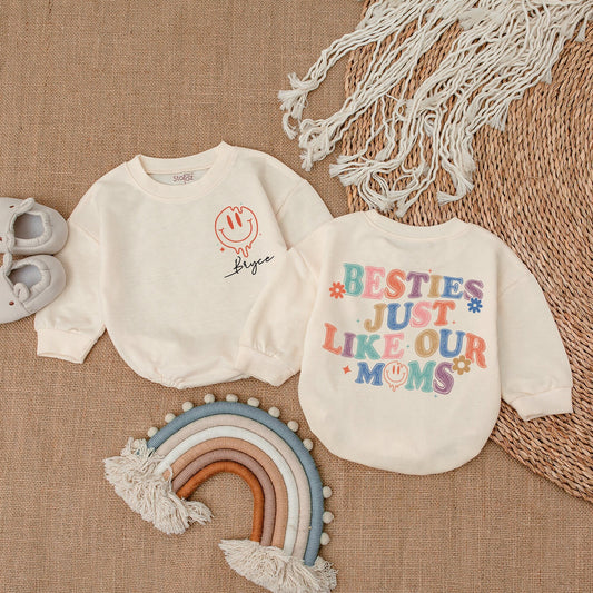 Besties Just Like Our Moms Baby Bodysuit Retro Pastel Flower Stars Smiley Face Gender Neutral Baby Shower Gift Coming Home Outfit