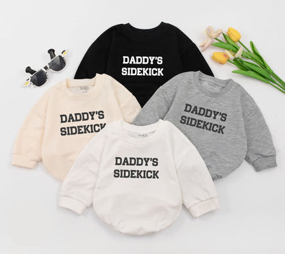 Daddy's Sidekick Bubble Romper for Baby Boys, Soft Cotton New Baby Gift, First Father's Day Outfit, Dad Son Clothes Modern Design
