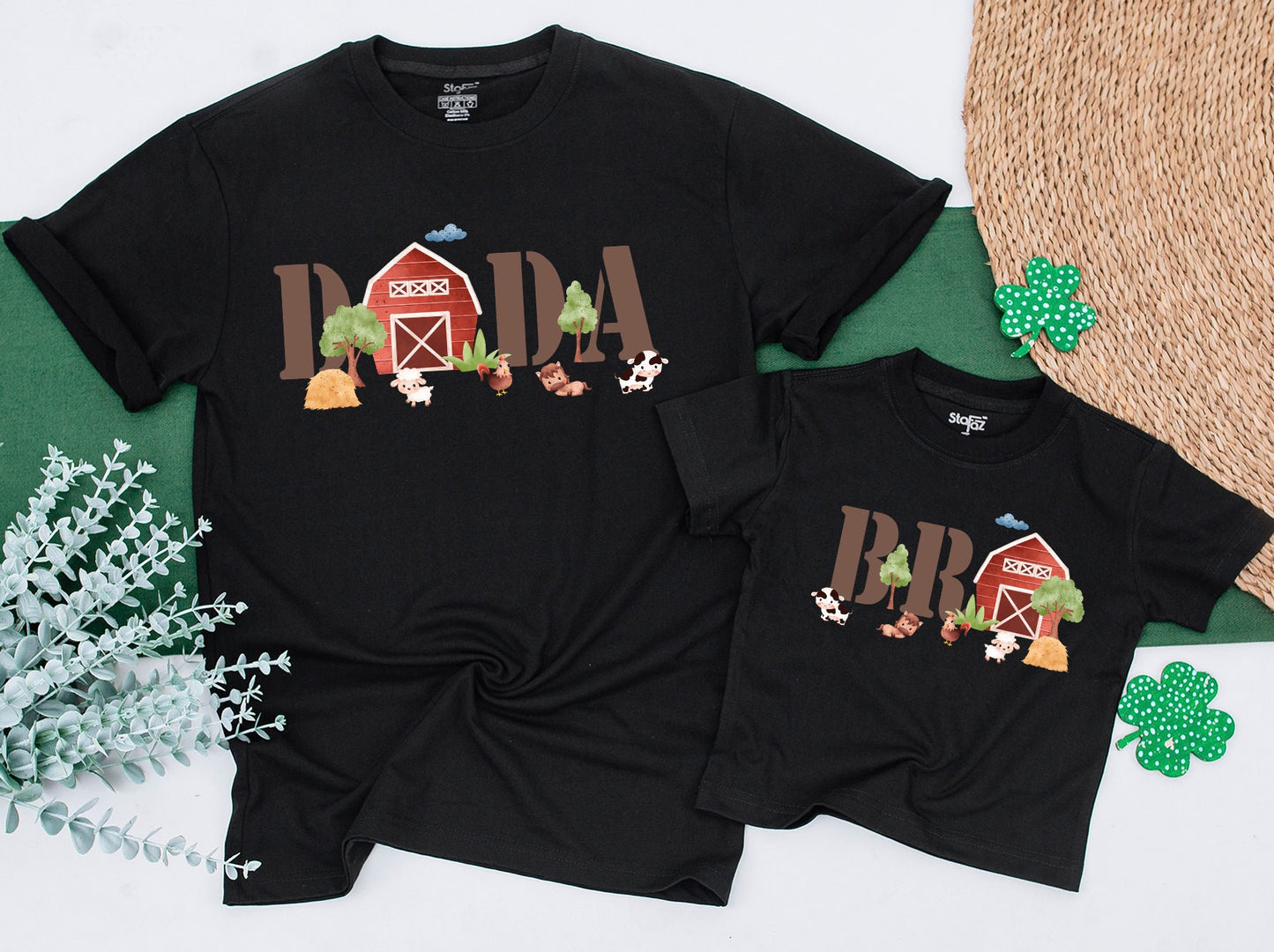 Holy Cow I'm One Farm First Birthday Shirts, Matching Family Barn Party T-Shirt, Whimsical Cow Chickens Sheep Earth Tone Celebration
