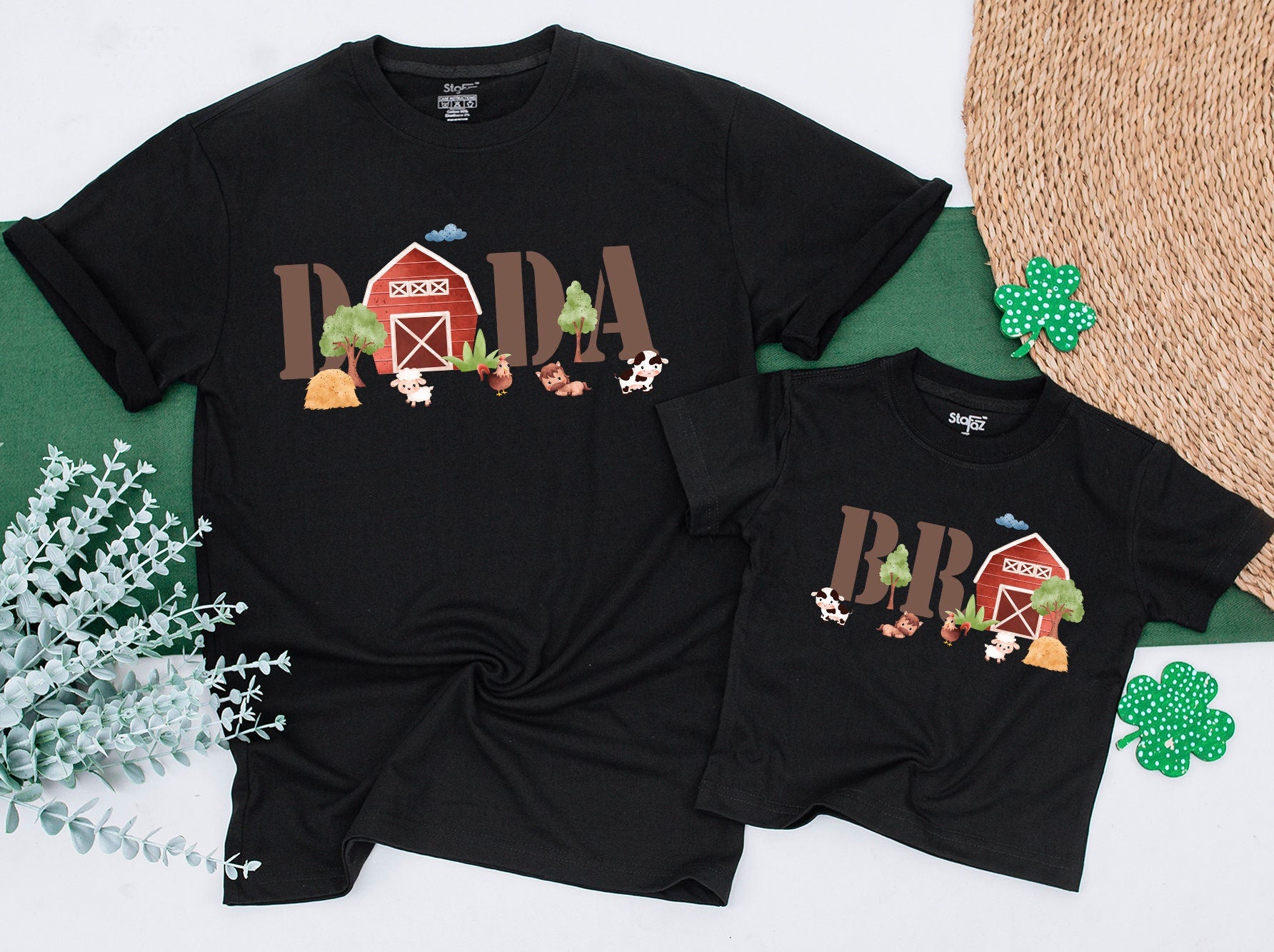 Holy Cow I'm One Farm First Birthday Shirts, Matching Family Barn Party T-Shirt, Whimsical Cow Chickens Sheep Earth Tone Celebration