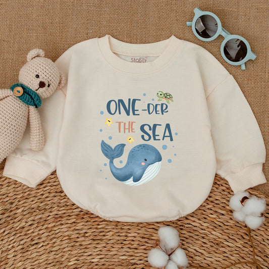 Oneder The Sea Baby Girl Romper Birthday Outfit Ocean Whale Sea Turtle Starfish Design Playful Bubble Bodysuit Smash Cake Ocean Party Baby Shower Gift