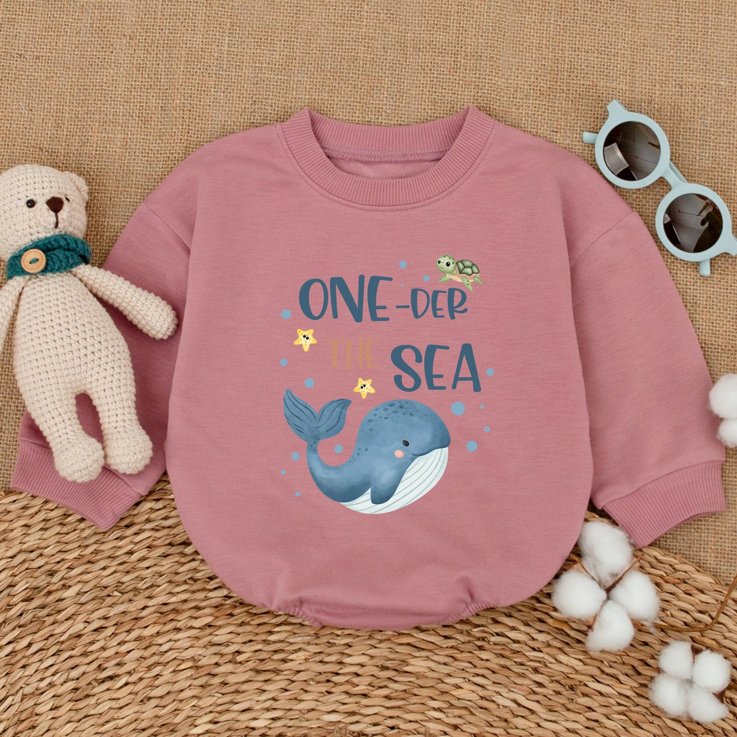 Oneder The Sea Baby Girl Romper Birthday Outfit Ocean Whale Sea Turtle Starfish Design Playful Bubble Bodysuit Smash Cake Ocean Party Baby Shower Gift
