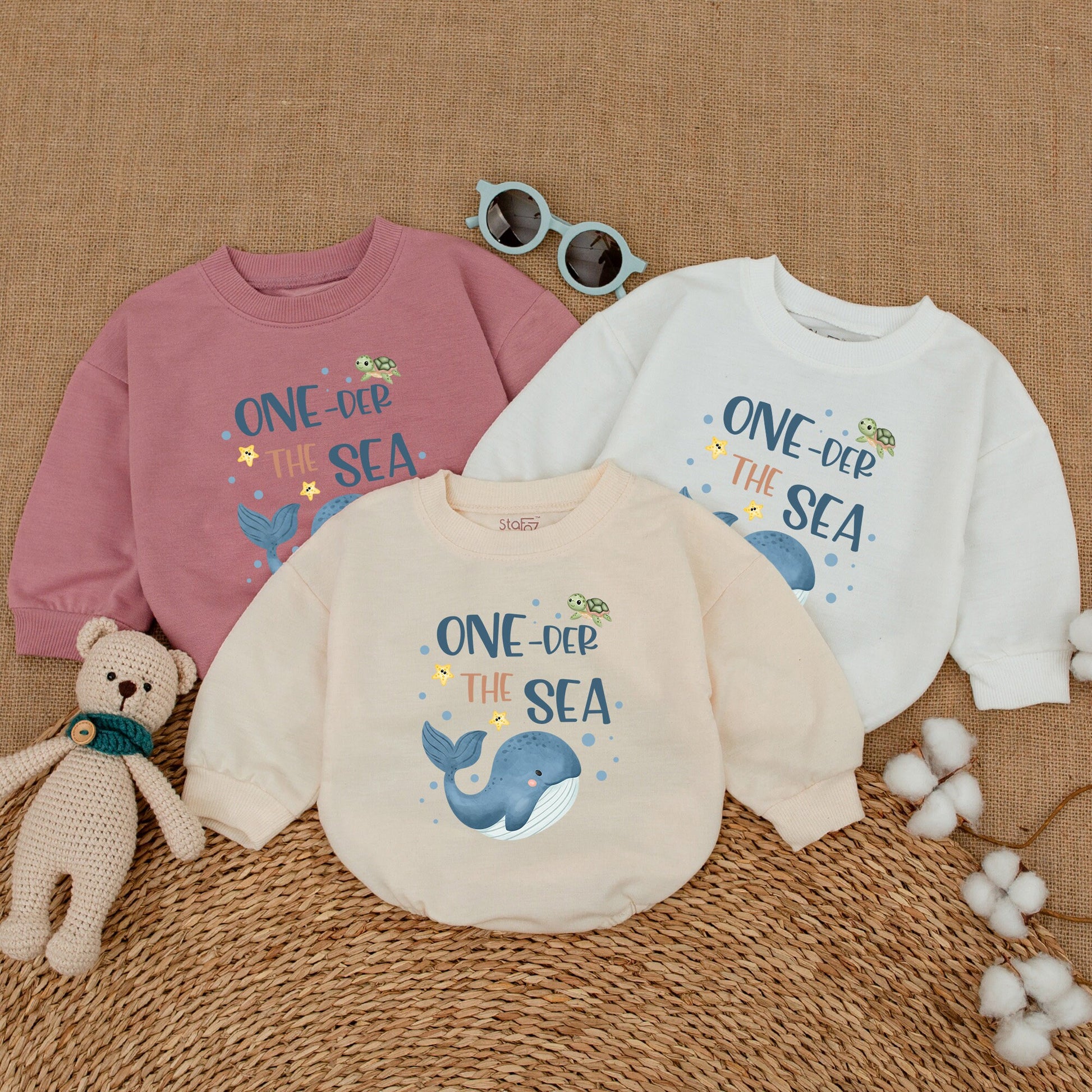Oneder The Sea Baby Girl Romper Birthday Outfit Ocean Whale Sea Turtle Starfish Design Playful Bubble Bodysuit Smash Cake Ocean Party Baby Shower Gift