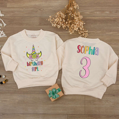 Personalized Rainbow Unicorn First Birthday Girl Bubble Romper with Flowers Custom Name Number One Baby Newborn Shower Gift Adorable Outfit