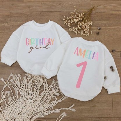 Personalized Baby Girl First Birthday Bubble Romper Cute Rainbow Letter Name & 1st Celebration Outfit Adorable Shower Gift