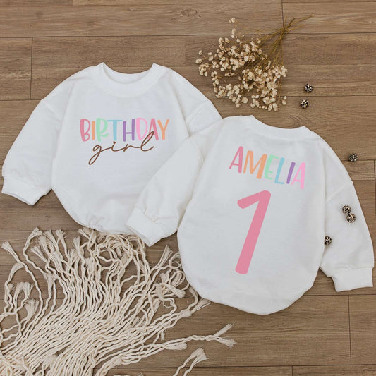Personalized Baby Girl First Birthday Bubble Romper Cute Rainbow Letter Name & 1st Celebration Outfit Adorable Shower Gift