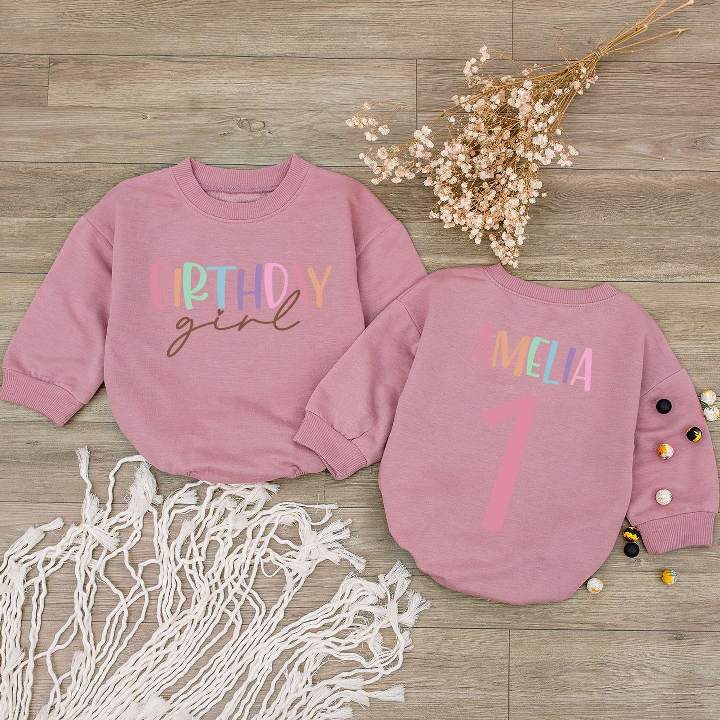 Personalized Baby Girl First Birthday Bubble Romper Cute Rainbow Letter Name & 1st Celebration Outfit Adorable Shower Gift