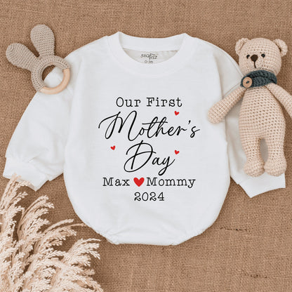 Personalized Our First Mother's Day Baby Romper a cherished gift from baby celebrating their very first special holiday soft infant clothing