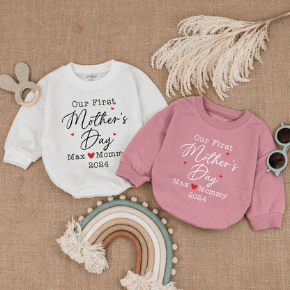 Personalized Our First Mother's Day Baby Romper a cherished gift from baby celebrating their very first special holiday soft infant clothing