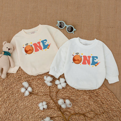 Space 1st Birthday Bubble Romper First Trip Around The Sun Bodysuit Sweatshirt Smash Cake Outfit Baby Boy Girl Shower Gift