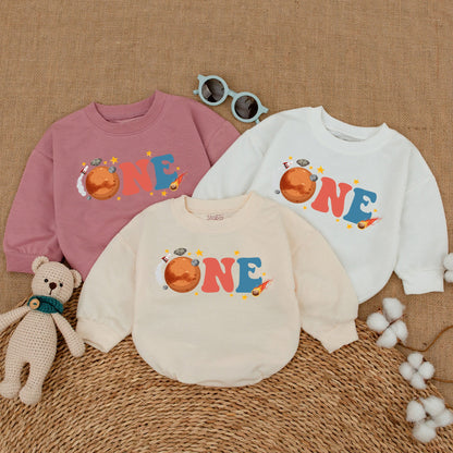 Space 1st Birthday Bubble Romper First Trip Around The Sun Bodysuit Sweatshirt Smash Cake Outfit Baby Boy Girl Shower Gift
