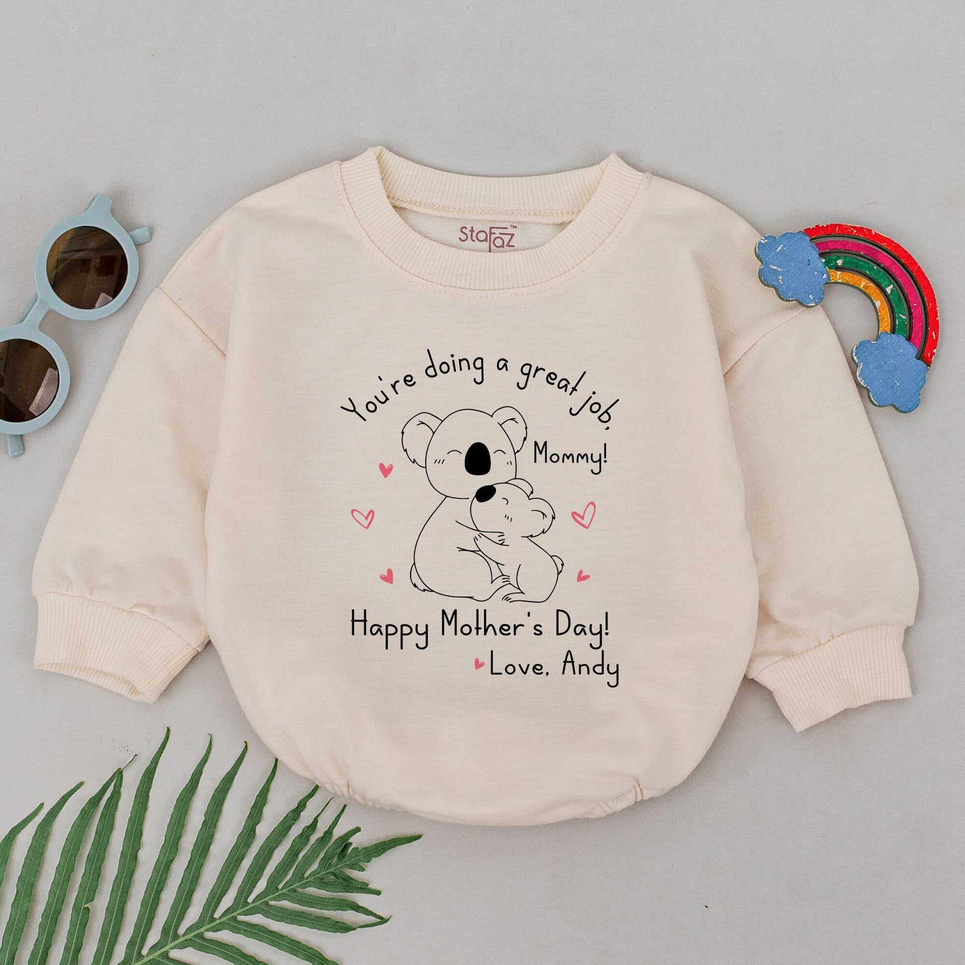 Sweet Custom Mother's Day Baby Girl Romper Koala Hug Design "You're Doing a Great Job, Mommy!" Newborn Shower Gift