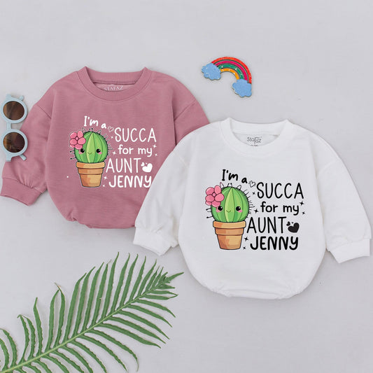 I'm a SUCCA for my Aunt Green Cactus Baby Romper Playful Newborn Girl Boy Outfit Cute Auntie Announcement Gift Shower Present
