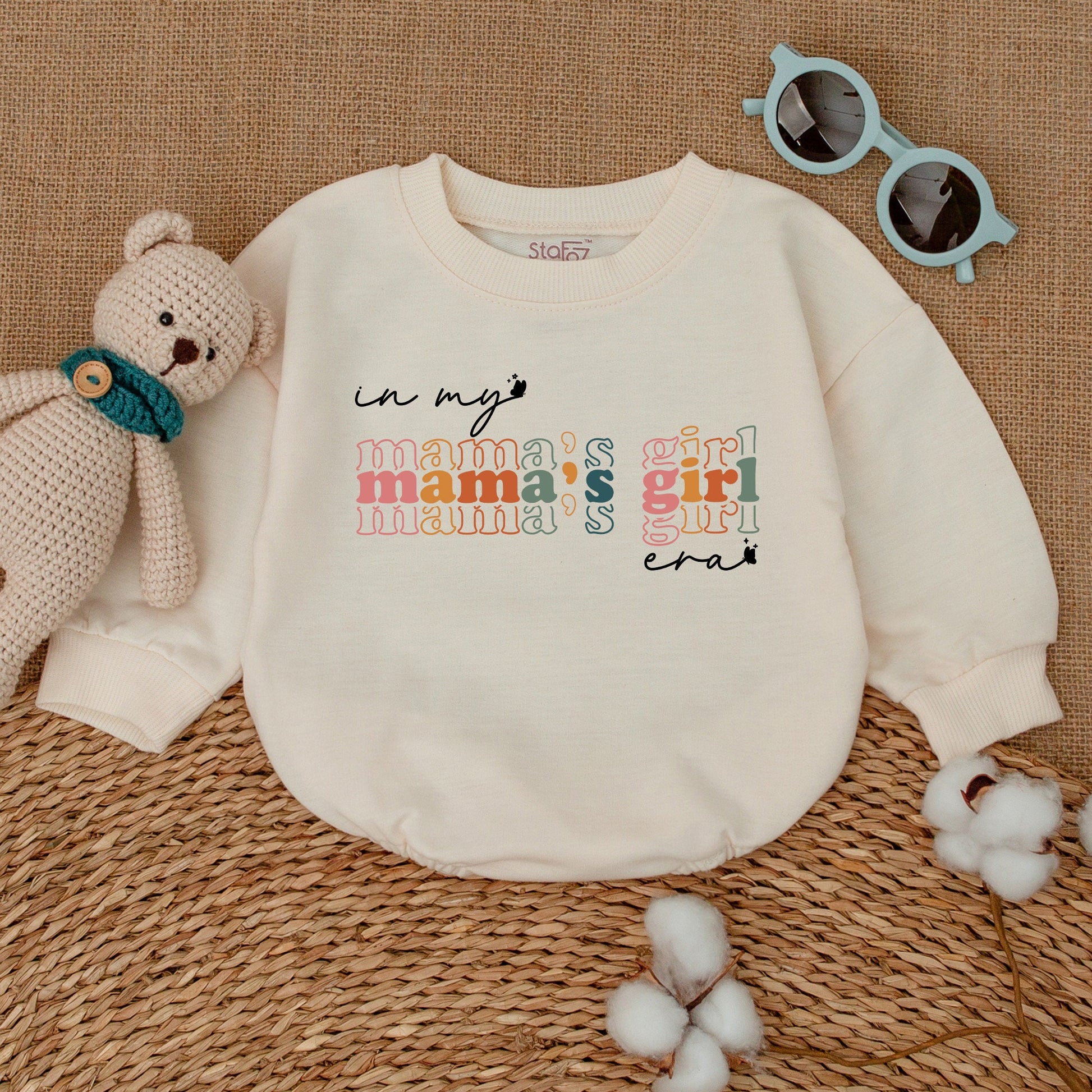 In My Mama's Girl Era Baby Romper Playful Retro Bodysuit Colorful Design Stacked Text Mother's Day Gift For Baby Girl Bestie Comfortable
