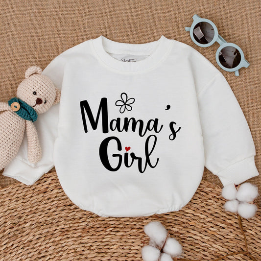 Mama's Girl Playful Script Bubble Romper with Red Heart Flower Sweet Newborn Infant Baby Bodysuit Mother's Day Baby Shower