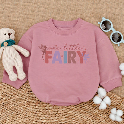 Whimsical One Little Fairy Baby Girl Romper Pink Lavender Teal Stars for Fairytale Birthday Party or Newborn Bubble Bodysuit Gift