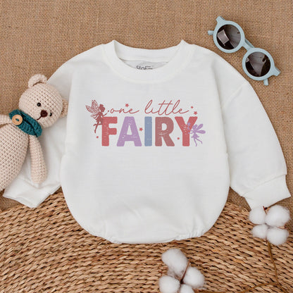 Whimsical One Little Fairy Baby Girl Romper Pink Lavender Teal Stars for Fairytale Birthday Party or Newborn Bubble Bodysuit Gift
