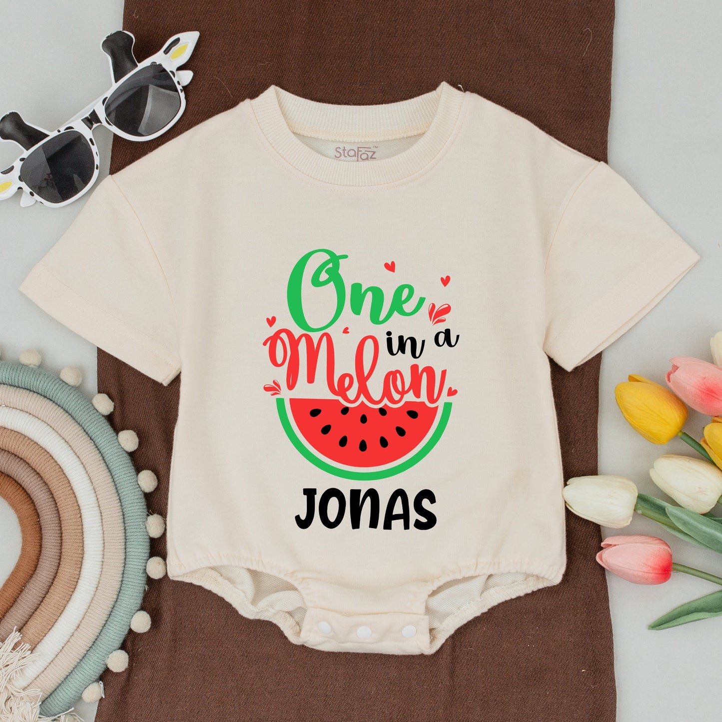 One In a Melon Personalized Watermelon Family Matching Shirt Bodysuit Red Hearts Graphic First Birthday Outfit Baby Girl Clothes Gift