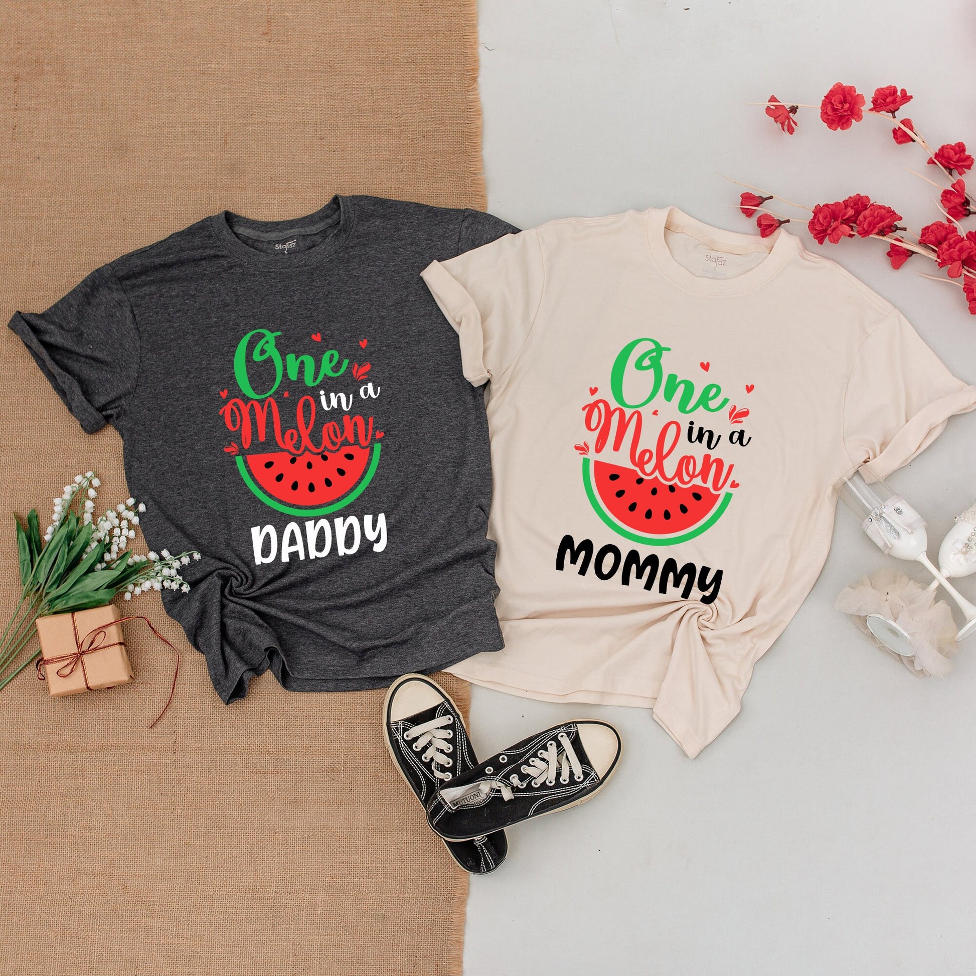 One In a Melon Personalized Watermelon Family Matching Shirt Bodysuit Red Hearts Graphic First Birthday Outfit Baby Girl Clothes Gift